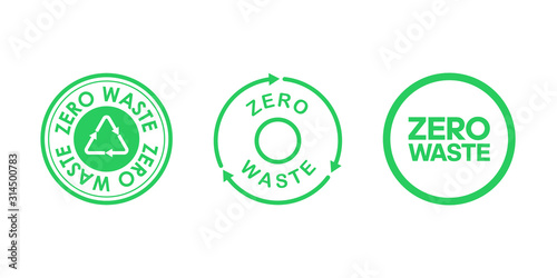 Set of zero waste circle logos. Zero waste icons with the Mobius strip and recycling circle. Ecology and environment protection. Vector illustration.
