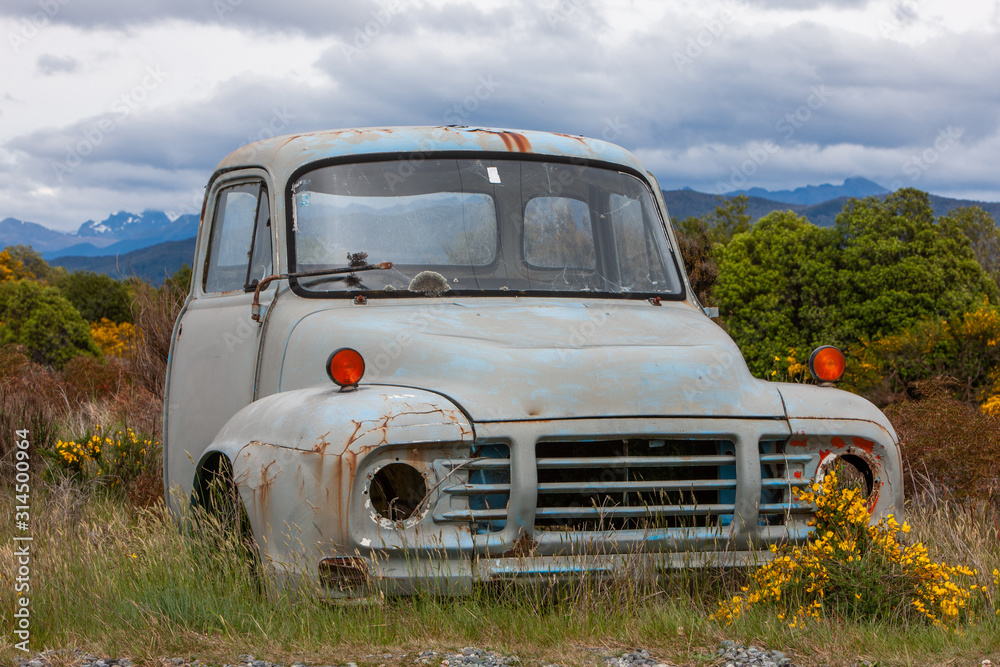 Abandoned oldtimer. Bedford pickup truck. Te Anau New Zealand Abandoned oldtimer. Bedford pickup truck. Te Anau New Zealand