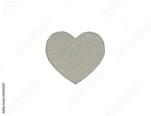 Оne gray felt heart on a white isolated background. Stock photo for the day of St. Valentine with empty space for your text. For web, print, postcards and wallpaper.