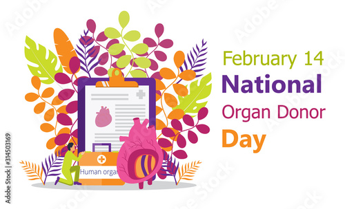 National Organ Donor Day is observed on February 14, 2020. Human organ donor transplantation concept vector for banner, flyer, medical website in cartoon style