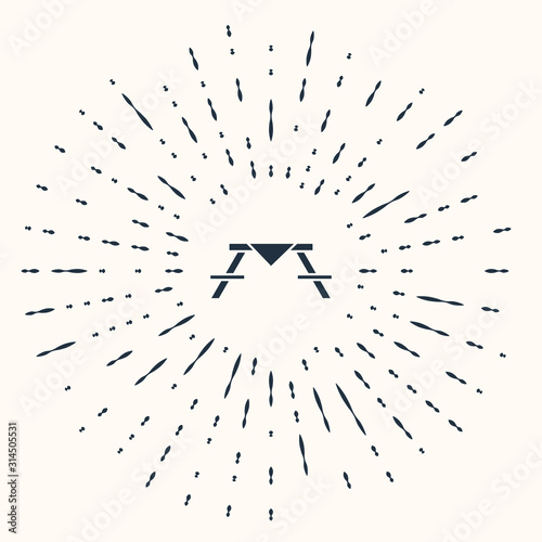 Grey Picnic table with benches on either side of the table icon isolated on beige background. Abstract circle random dots. Vector Illustration