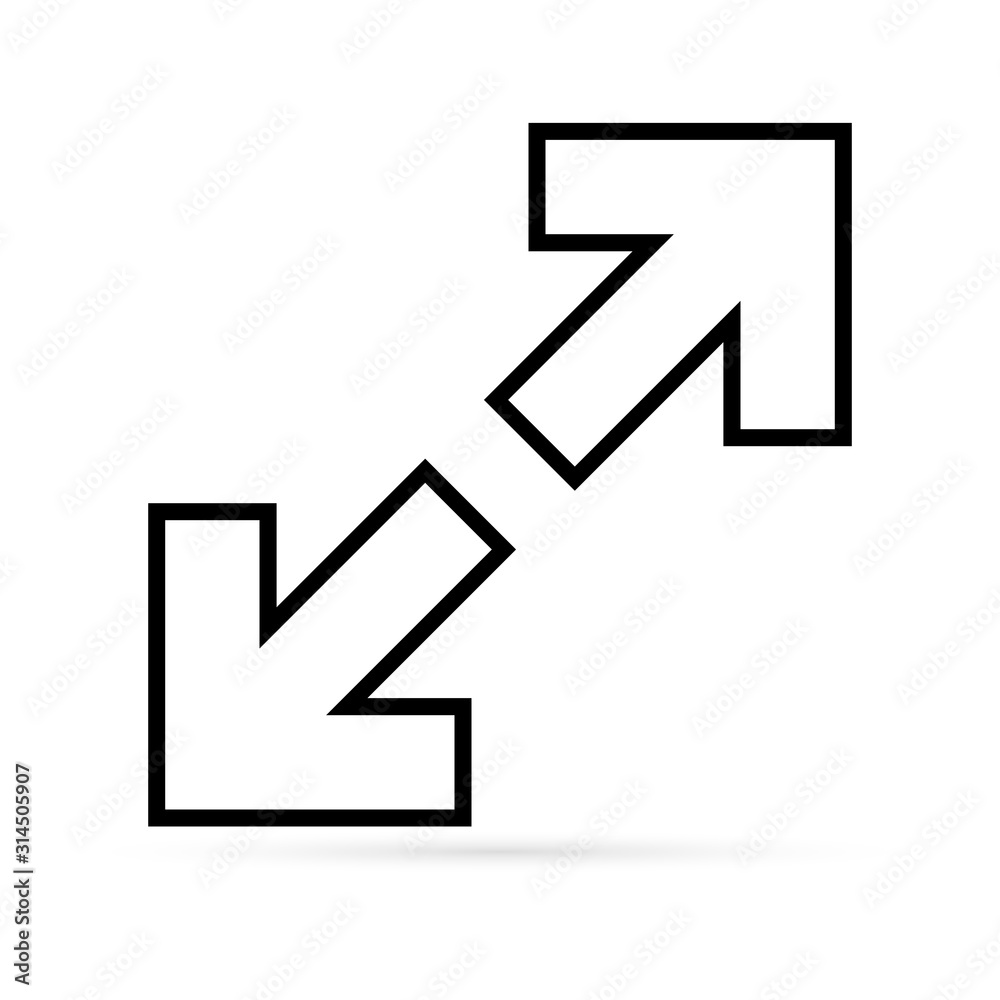 Outline arrow isolated on white. Extend icon. Resize sign. Diagonal. Enlarge art line symbol. Sketch vector stock illustration Outline arrow isolated on white. Extend icon. Resize sign. Diagonal. Enlarge art line symbol. Sketch vector stock illustration