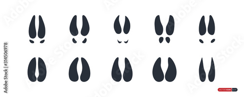 Deer Tracks Icons Set isolated on white background. Flat Vector Icon Design Template Element