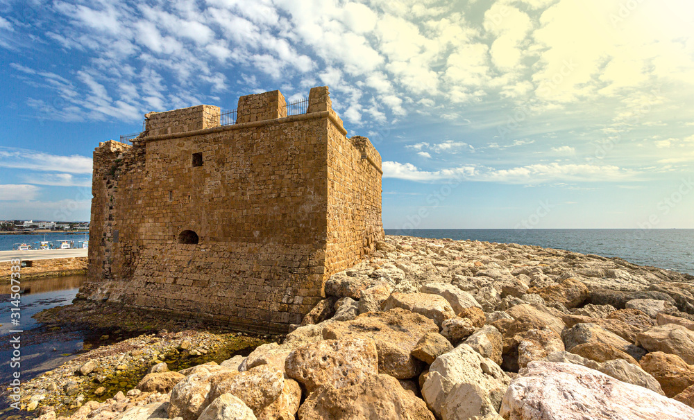 Old castle on Mediterranean sea coast. Paphos, Cyprus.