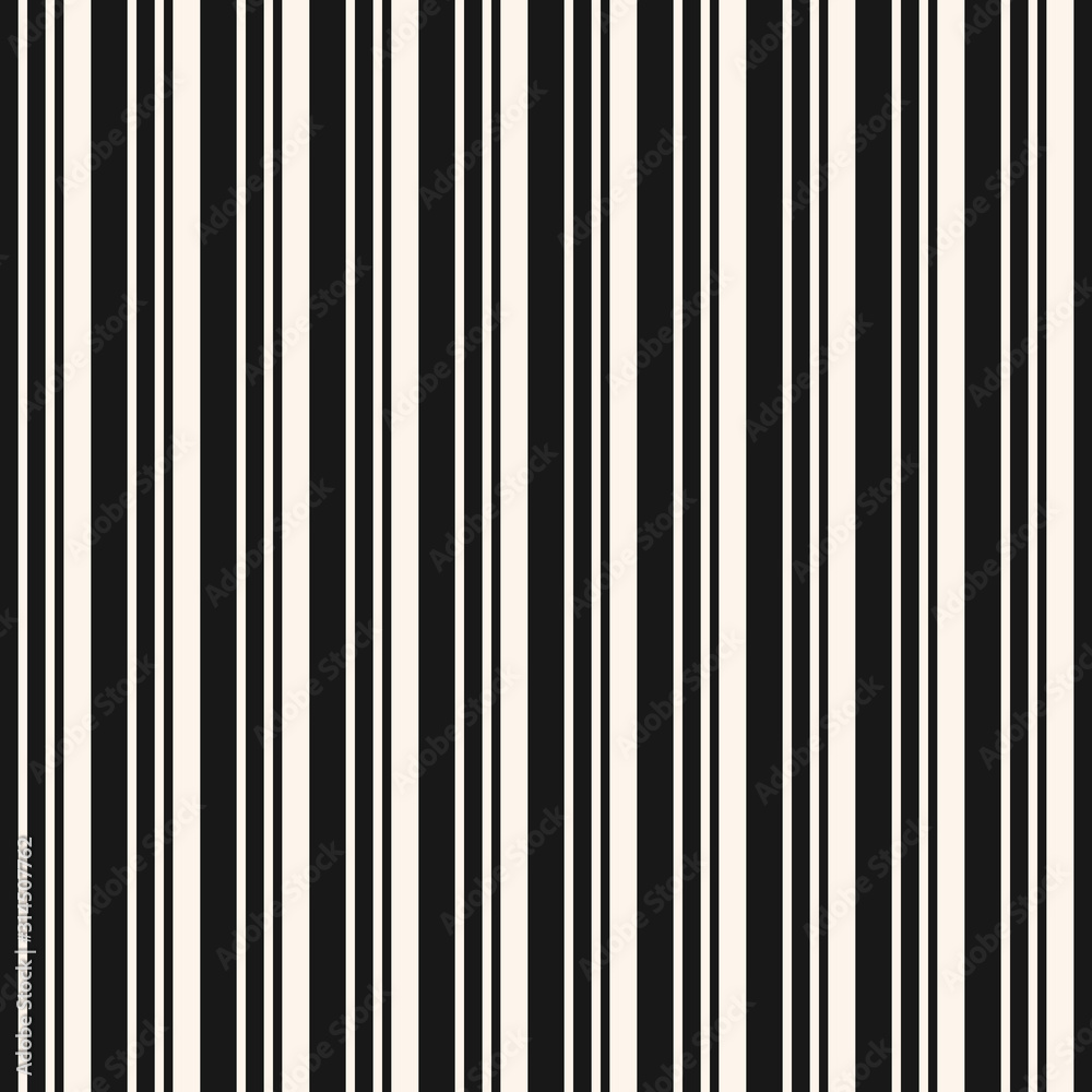 Vertical stripes seamless pattern. Simple vector lines texture. Modern abstract black and white geometric striped background. Thin and thick bands. Repeat monochrome design for print, decoration, wrap Vertical stripes seamless pattern. Simple vector lines texture. Modern abstract black and white geometric striped background. Thin and thick bands. Repeat monochrome design for print, decoration, wrap