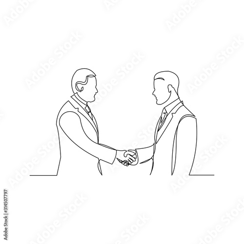 continuous line drawing of two business man is handshake. Vector illustration © MuhammadZulfan