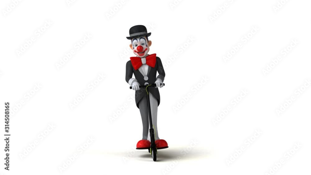 Fun clown cartoon character on a scooter Fun clown cartoon character on a scooter