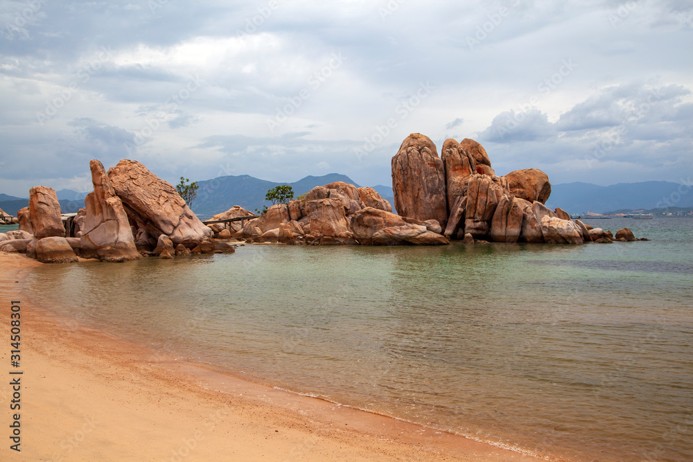 Pearl Beach at Nha Trang, with boulders