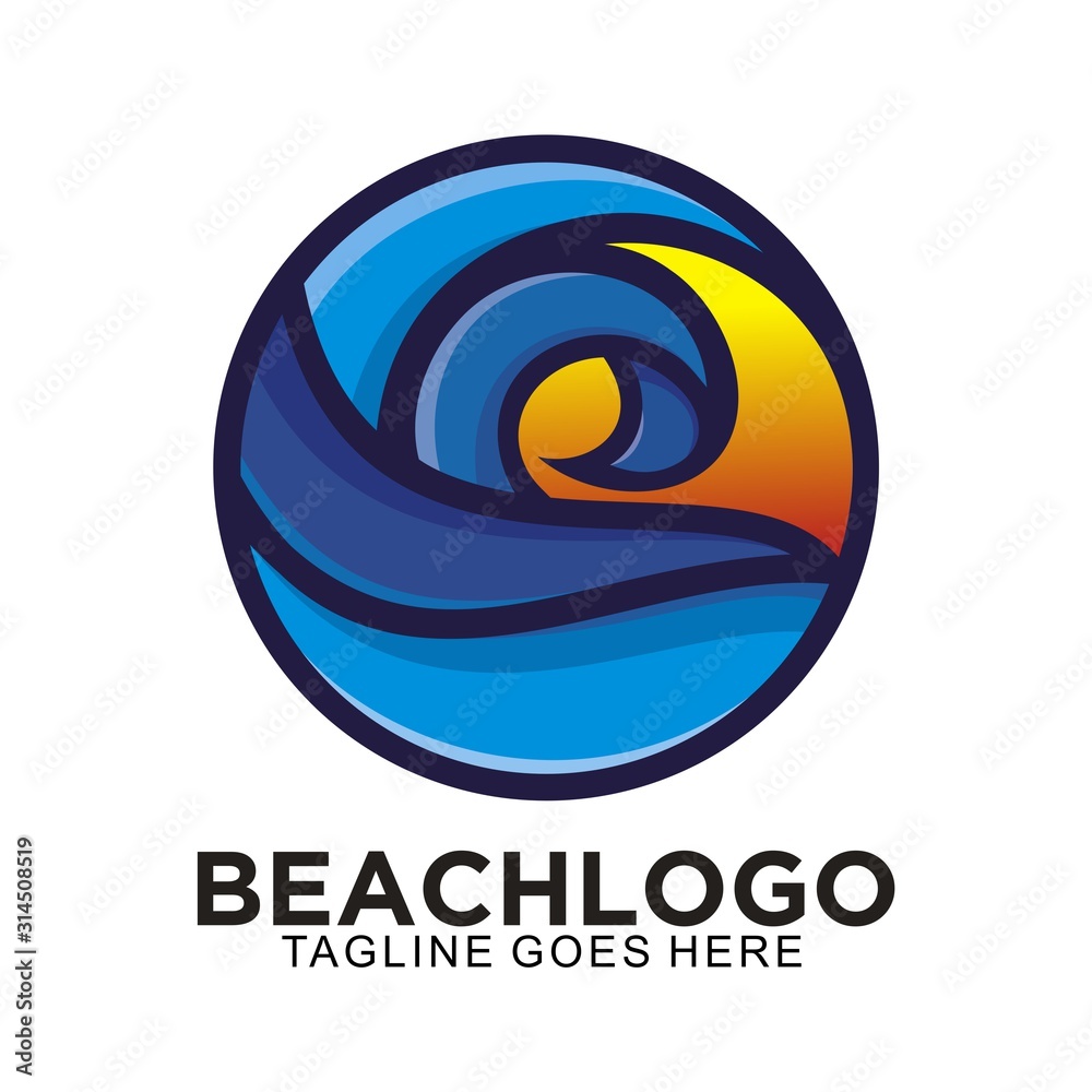 Beach or wave logo design template