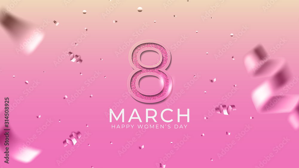 8th march happy women’s day. International women’s day with pink background and spark confetti. Happy mother’s day. Illustration vector EPS 10. 8th march happy women’s day. International women’s day with pink background and spark confetti. Happy mother’s day. Illustration vector EPS 10.