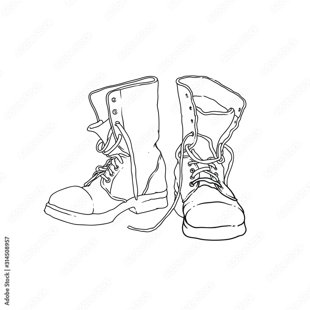 Military Combat Boots Drawing
