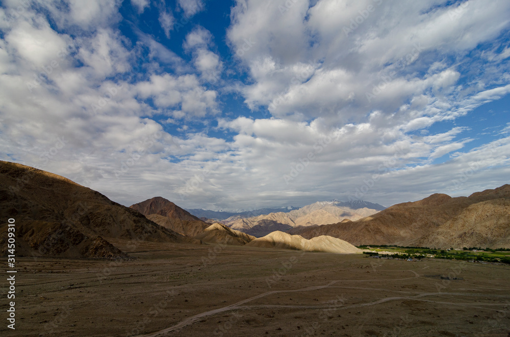 Beautiful morning light on the barren landscape near Leh, Ladakh, India,Asia