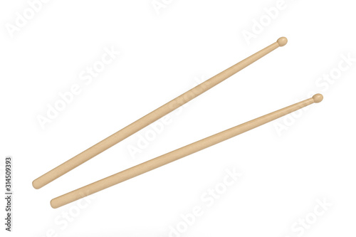 Wooden drumsticks isolated on white background 3d rendering
