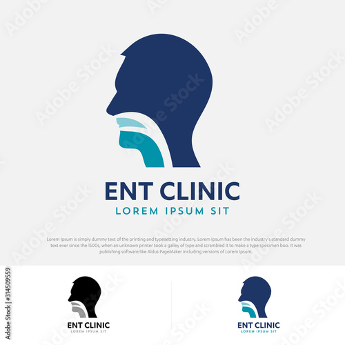 ENT logo Head for ear, nose, throat doctor. logo Line vector icon. Editable stroke. illustration Flat linear