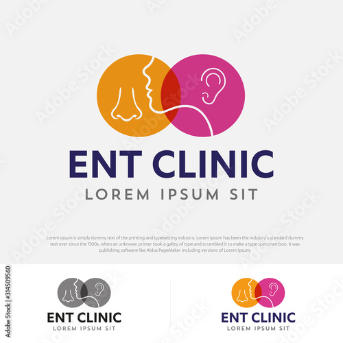 ENT logo Head for ear, nose, throat doctor. logo Line vector icon. Editable stroke. illustration Flat linear