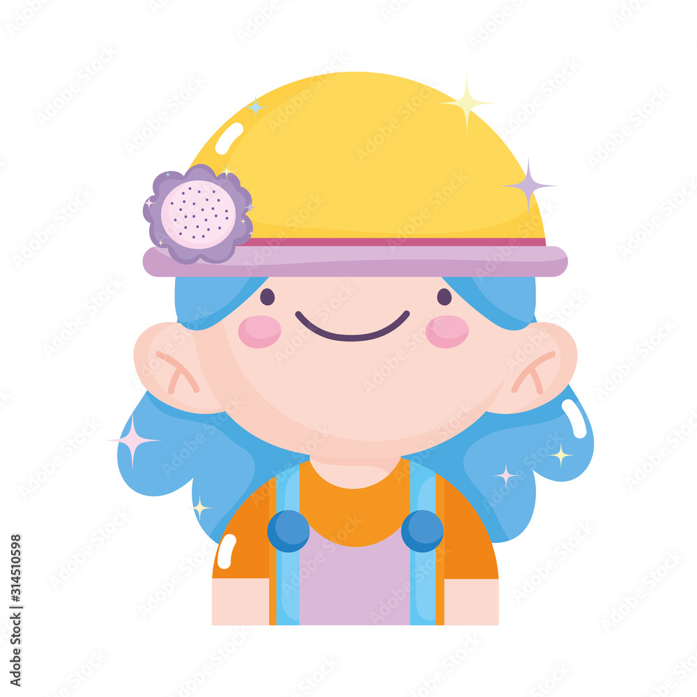kawaii gardening cartoon cute girl wearing hat with flower