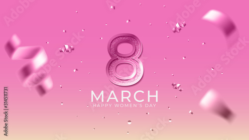 8th march happy women’s day. International women’s day with pink background and spark confetti. Happy mother’s day. Illustration vector EPS 10.