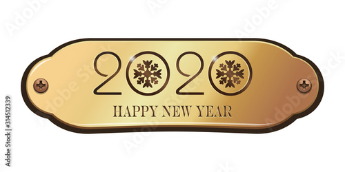 Happy New Year 2020. Text on a gold plate