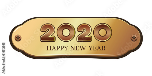 Happy New Year 2020. Inscription on a gold plate