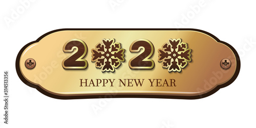 Happy New Year 2020. Inscription on a gold plate