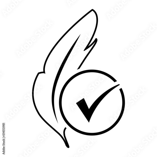 Hypoallergenic tested vector icon. Feather illustration sign. No synthetic symbol. Linear style hypoallergenic tested icon.