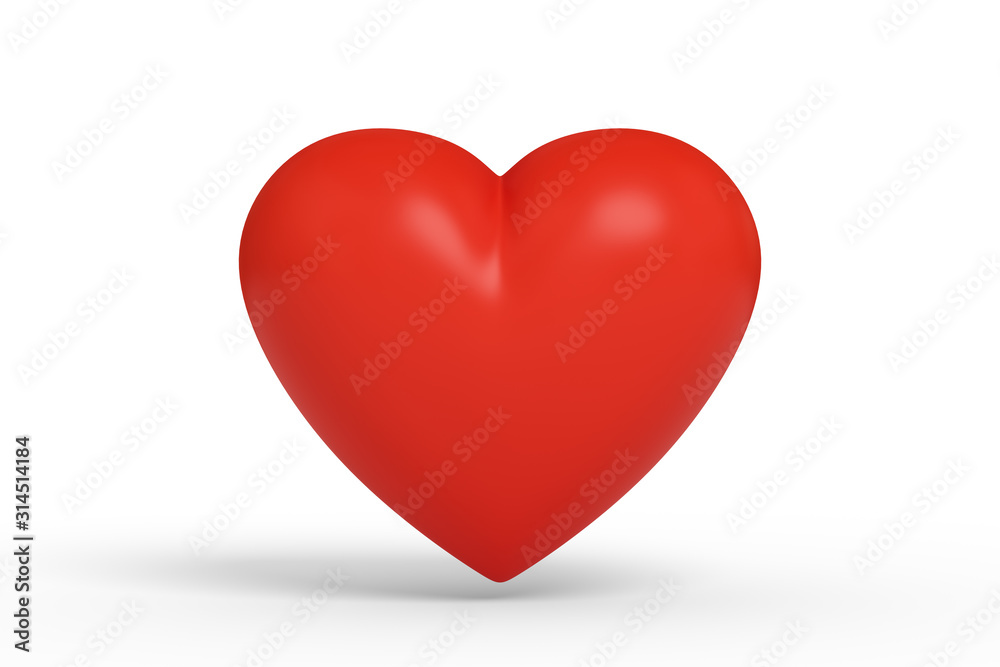 Red heart white background 3d rendering