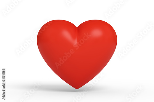 Red heart white background 3d rendering