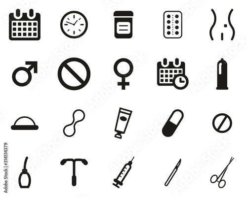 Contraception Methods Icons Black & White Set Big