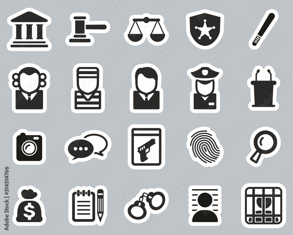 Courthouse Or Trial Icons Black & White Sticker Set Big Courthouse Or Trial Icons Black & White Sticker Set Big