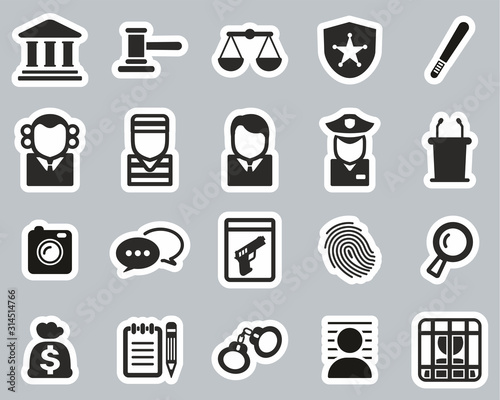 Courthouse Or Trial Icons Black & White Sticker Set Big