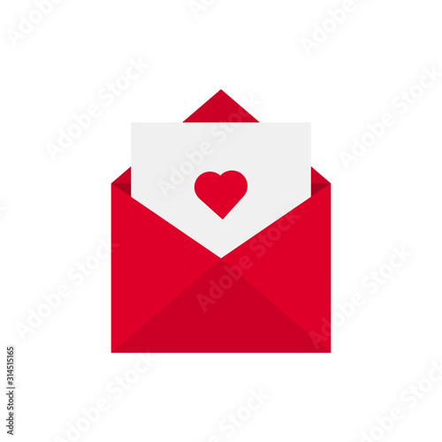 This is envelope and paper, heart. Love letter on white background.