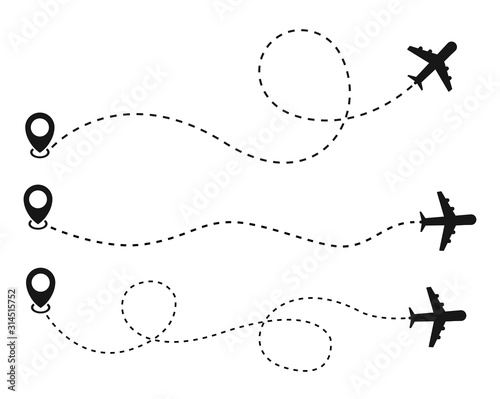 Plane and track icon on a white background. Vector illustration