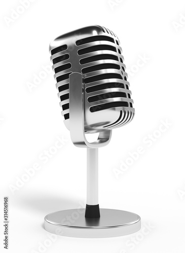 Retro microphone isolated on white background 3d rendering