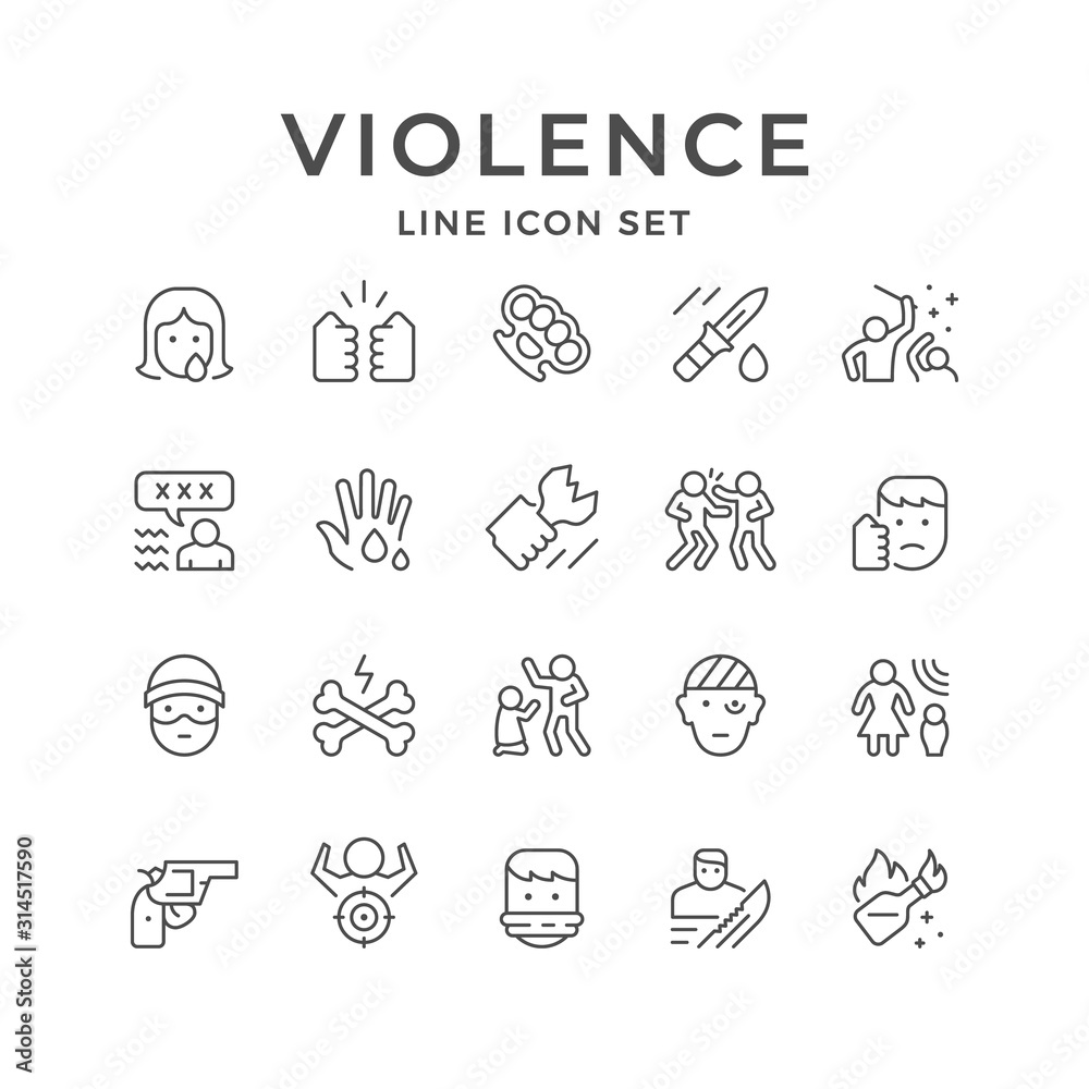 Set line icons of violence Set line icons of violence
