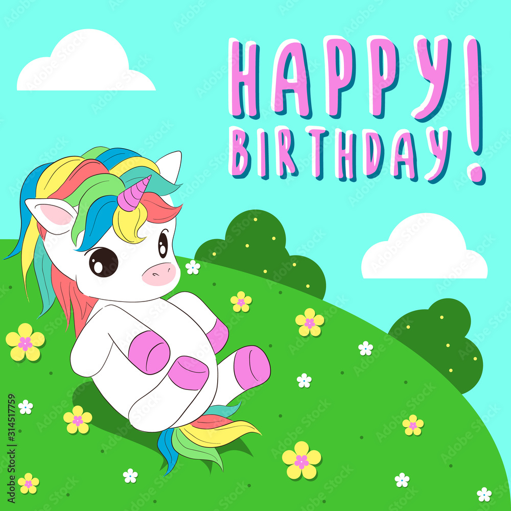 Naklejka premium Vector illustration of cute baby unicorn card