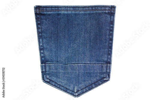 Cutout back pocket, denim texture on isolated background