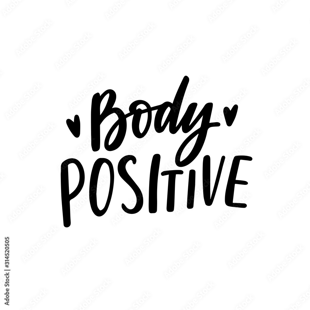 Body positive hand drawn lettering slogan for stickers, card, overlay. Trendy lifestyle female phrase love yourself.