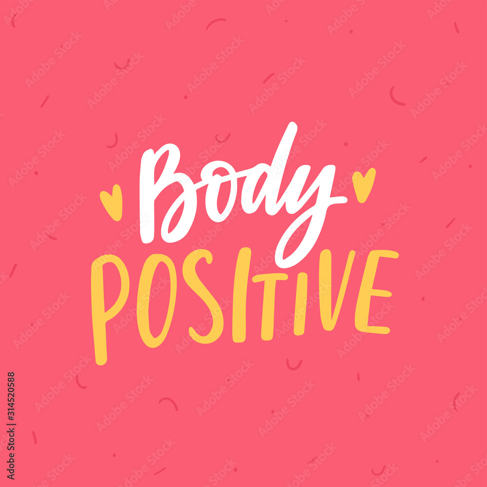 Body positive hand drawn lettering slogan for stickers, card, overlay. Trendy lifestyle female phrase love yourself.
