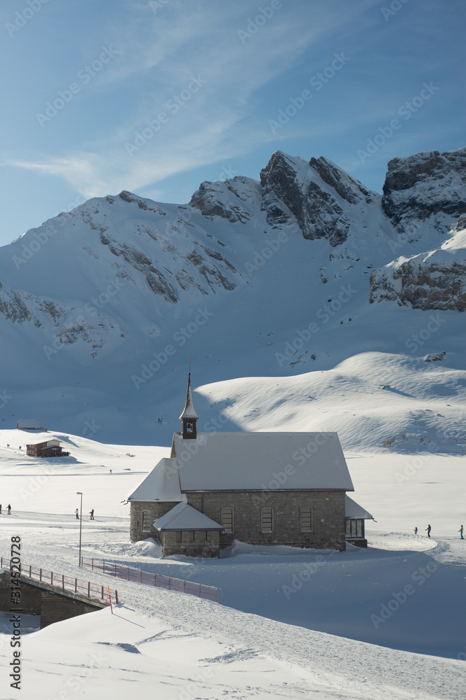 Chapel in a Swiss alpine landscape
