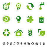 Environment icons, green design elements, sustainable energy