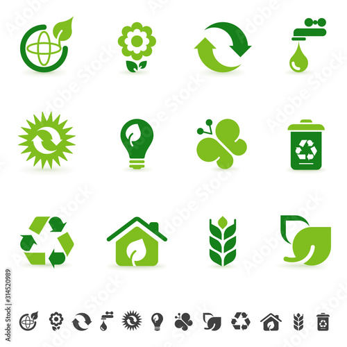 Environment icons, green design elements, sustainable energy