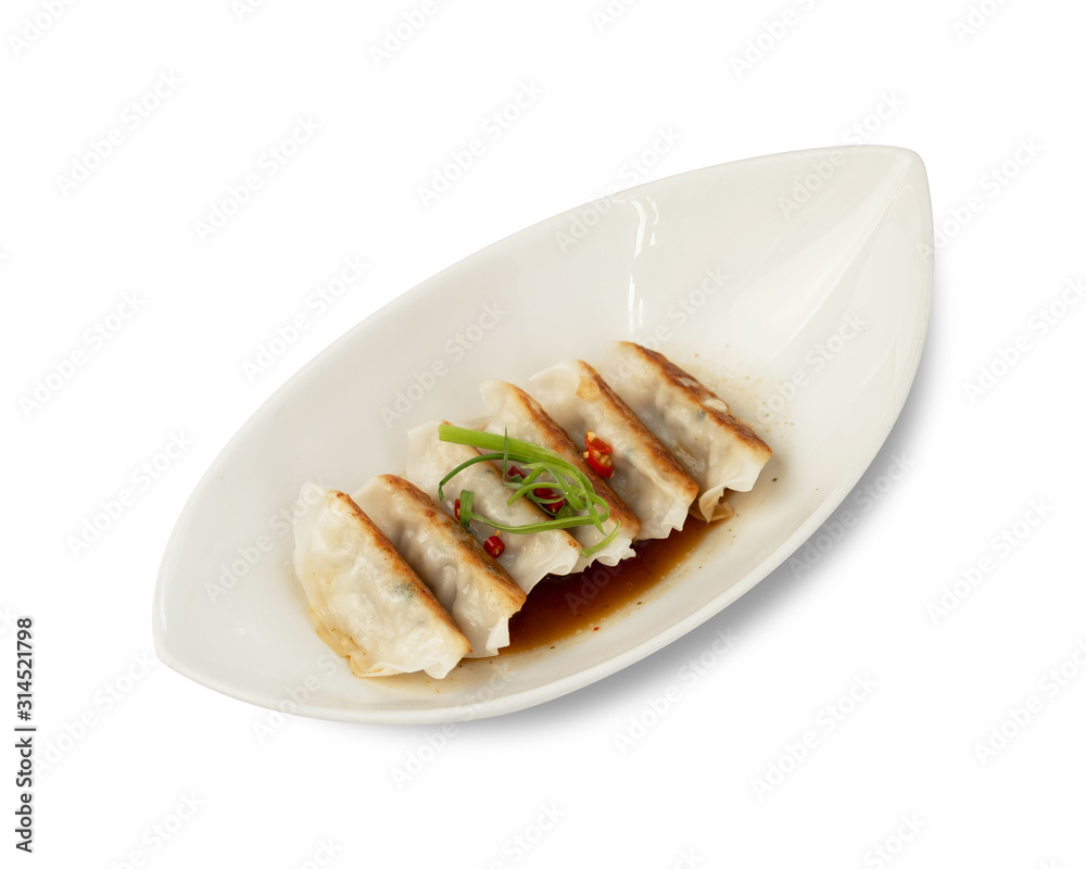Japanese appetizer, Gyoza on white background Japanese appetizer, Gyoza on white background