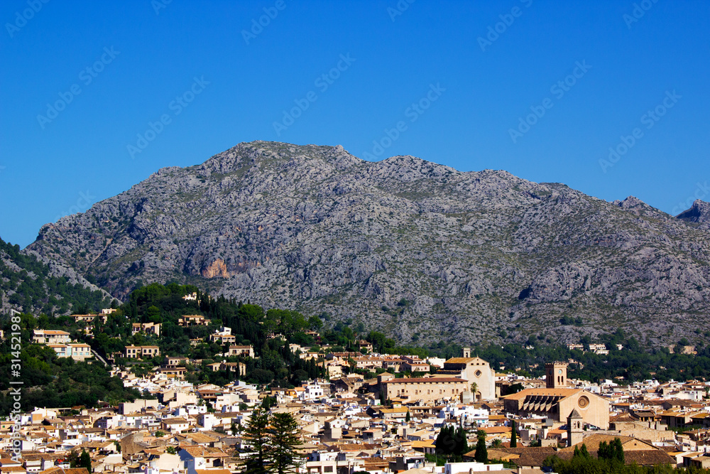 View of Pollenca City with Mountains in Background, Mallorca, Spain 2018