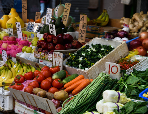 fruits and vegetables at an asian market in Hong Kong