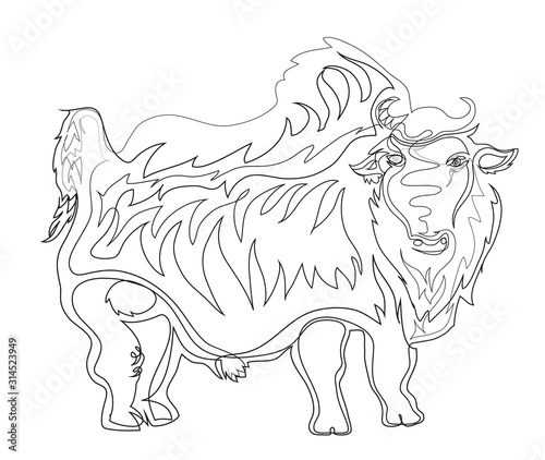 One continuous line drawing of buffalo. Simple line art drawing of buffalo.
