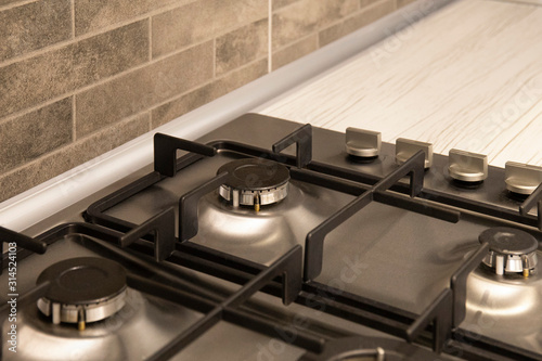Closeup of domestic kitchen gas cooker stove