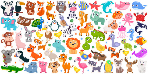 Foto auf Acrylglas Zoo Große Reihe von niedlichen Cartoon-Tieren. Vektor-Illustration.  © Svetlana