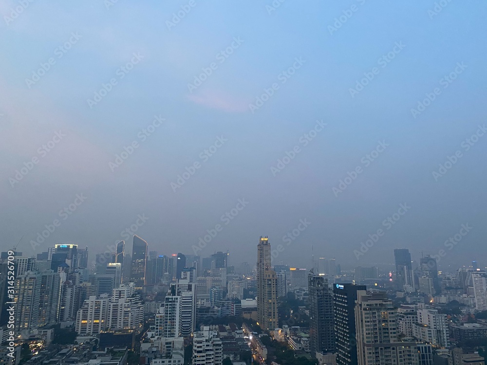Thick smog over sky in Bangkok 