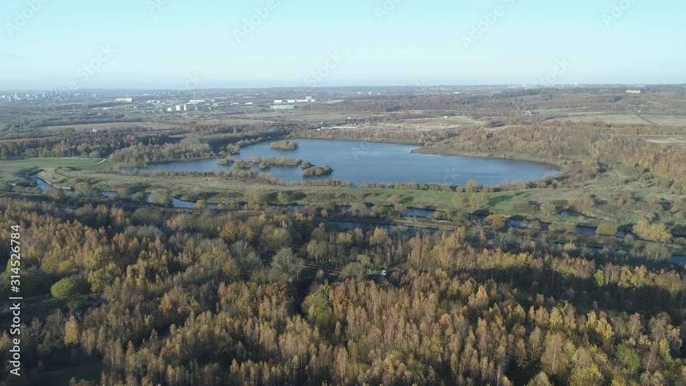 Aerial drone over Leeds with canal and construction Aerial drone over Leeds with canal and construction
