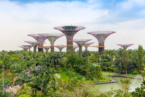 SINGAPORE-MARCH 6,2016 : Day view of The Supertree Grove at Gardens by the Bay on MARCH 6,2016 in Singapore. Spanning 101 hectares, and five-minute walk from Bayfront MRT Station.